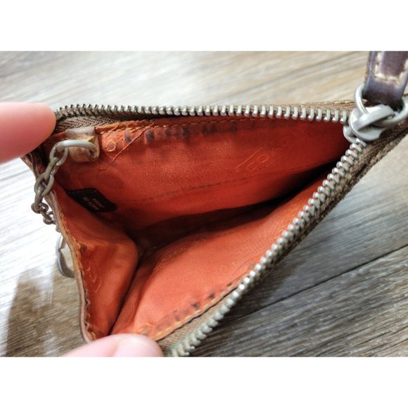 Coach Brown Signature Canvas Leather Trim Women Card Holder Wallet Keyring Zip - Picture 8 of 9